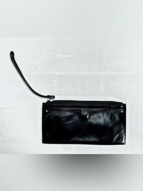 Hobo The Original Black Leather Wristlet Wallet Card Holder Zip Pouch